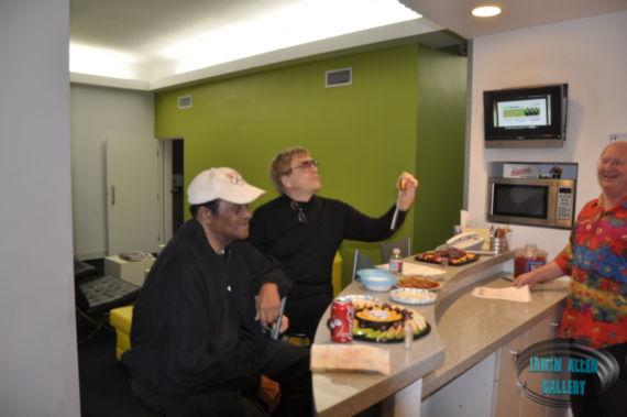 Don and Gary enjoy welcome buffet provided by Warren and Jean